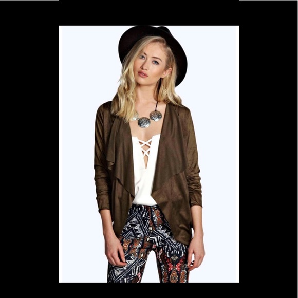 Boohoo Faux Suede Waterfall Jacket - Picture 1 of 4